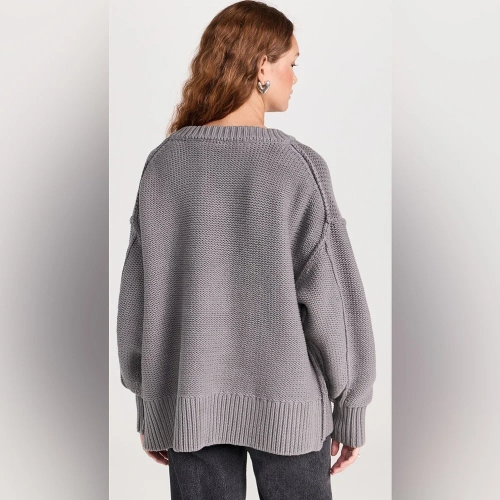 Free People Alli V Neck Knit Sweater Grey XS Oversized